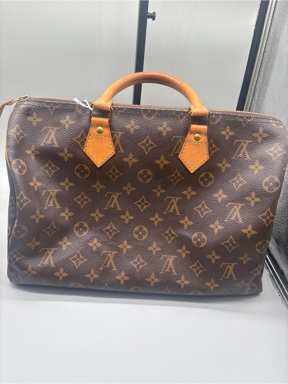 Louis Vuitton Speedy 35 Monogram Canvas Handbag Lock Key France Authentic